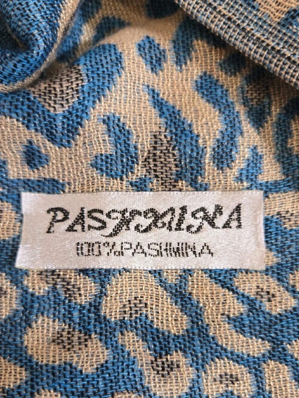 pashmina Blue and Cream Animal Print Scarf Wrap
